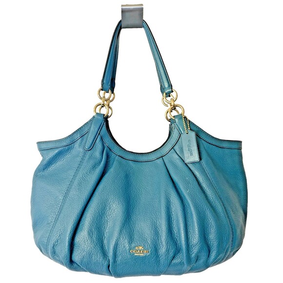 Coach F12155 Refined Teal Blue/Green Lily Pebbled Leather Handbag - Picture 1 of 16